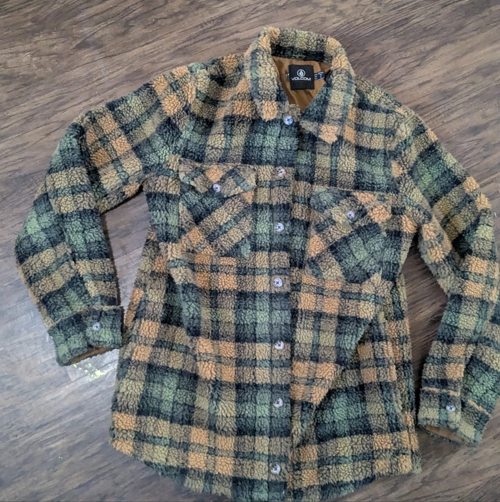 Volcom  Green and Tan Teddy Jacket Sz Xs